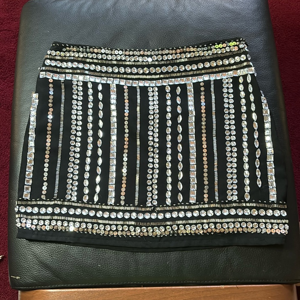 English rose black miniskirt silver beads sequins embellished small